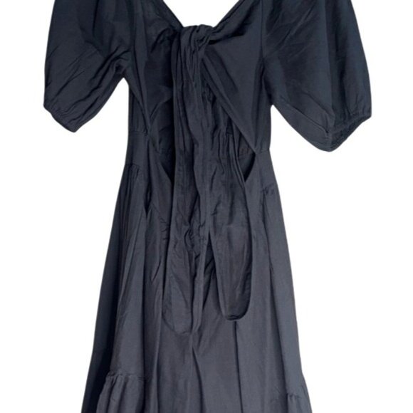 SHEIN Midi Black Backless Cut Out Puff Sleeve Self Tie Smocked Waist Scoop Neck - Picture 11 of 15